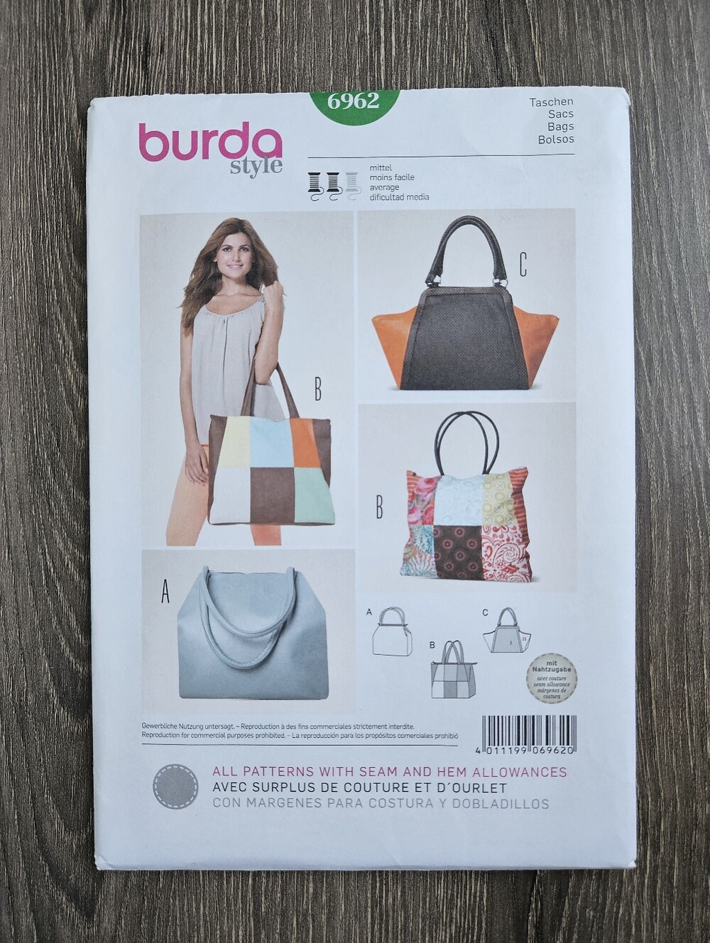 NEW Burda 6962 Bags Pattern